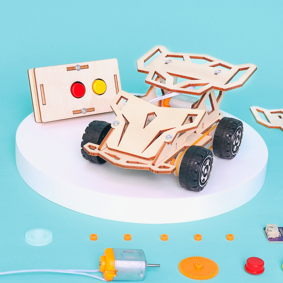 Kitsville Infrared Remote Control Car DIY Kit – Wooden STEM Building Kit for Kids