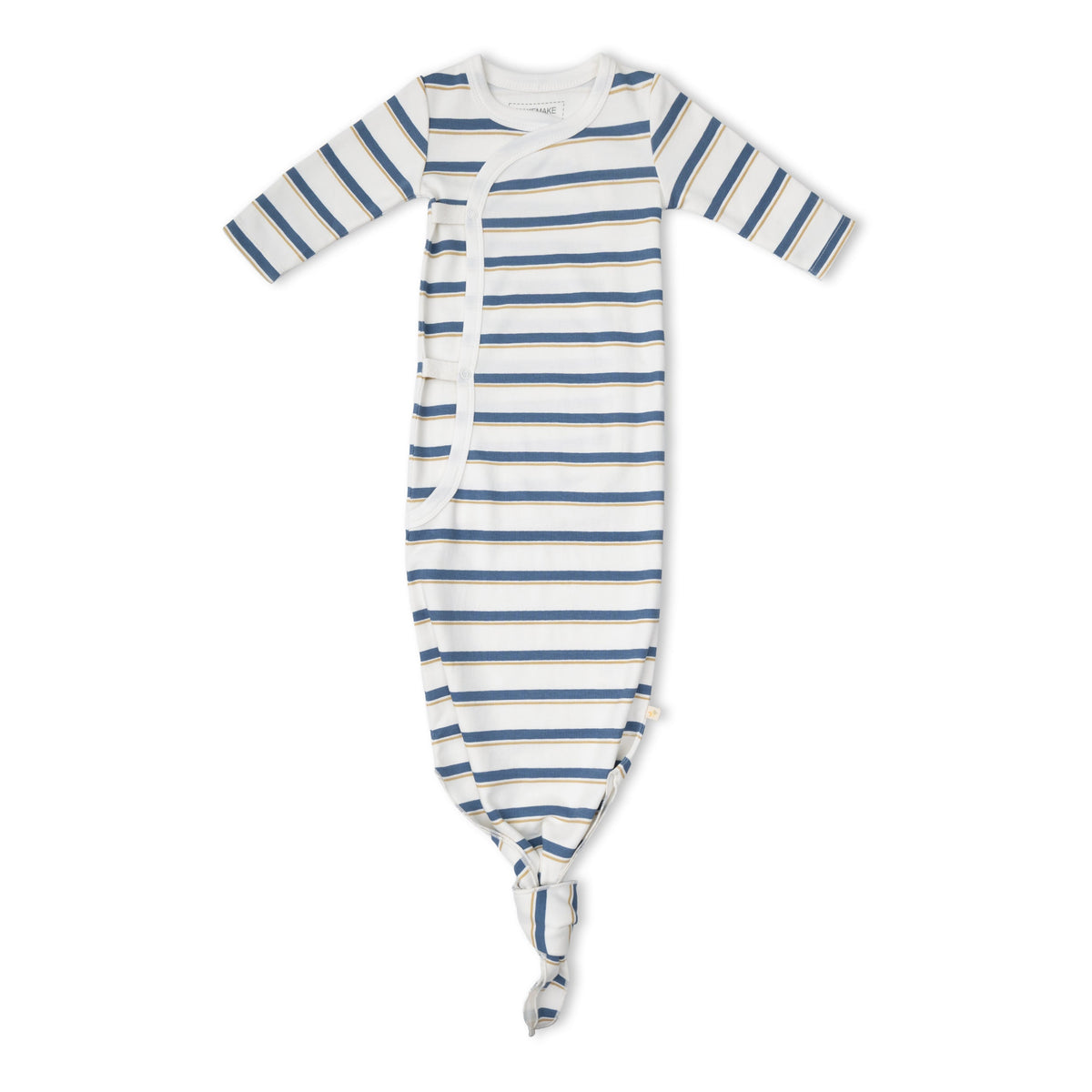 Organic Cotton Kimono Knotted Newborn Gown & Hat Set – Navy Stripe
