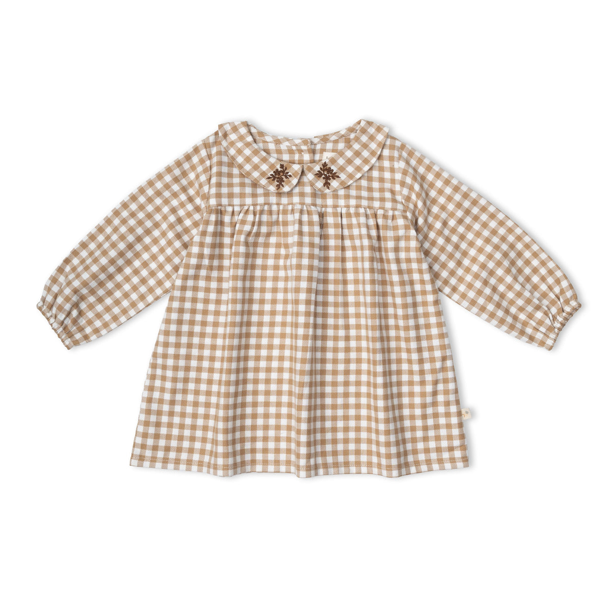 Organic Peter Pan Collar Dress for Babies – Oat Gingham