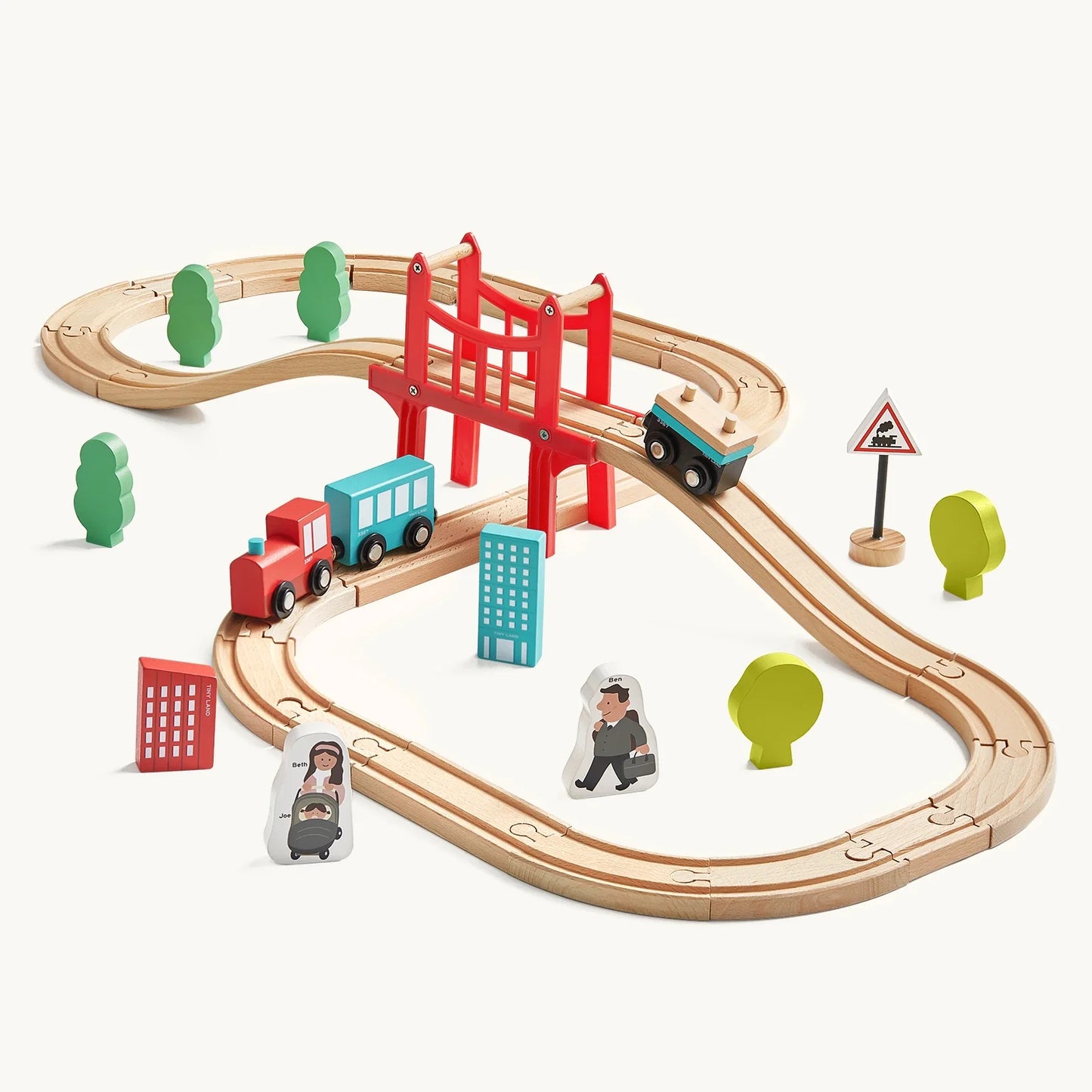 Tiny Land® Wooden Eco-Friendly Train Set for Children 39 Pcs