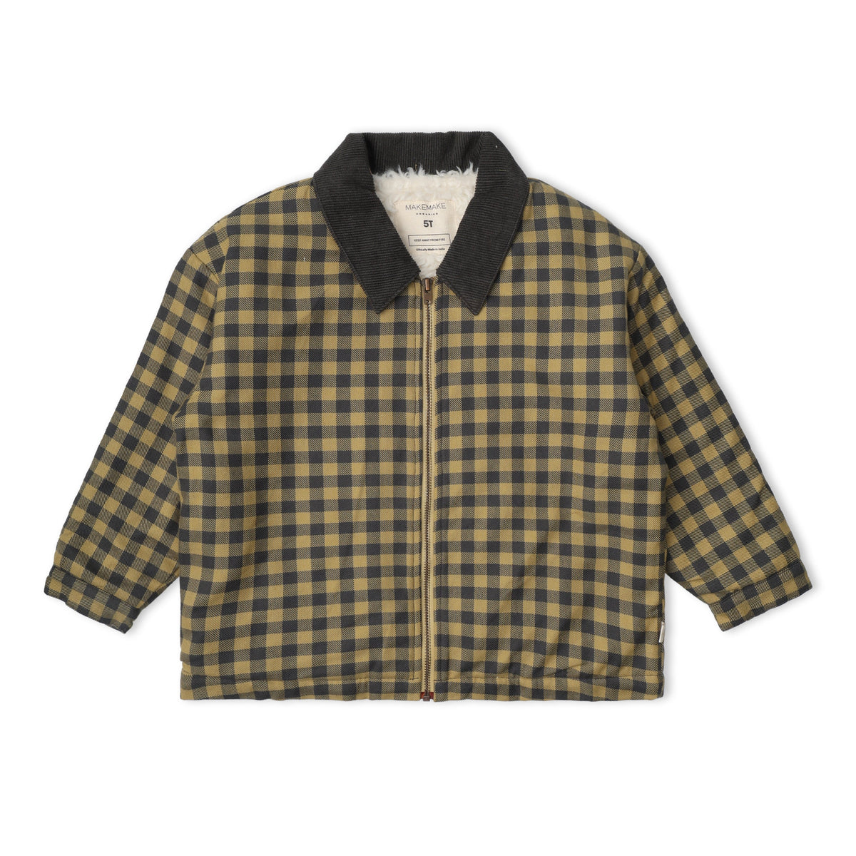 Organic Cotton Twill Jacket with Corduroy Collar for Babies & Toddlers – Olive Gingham