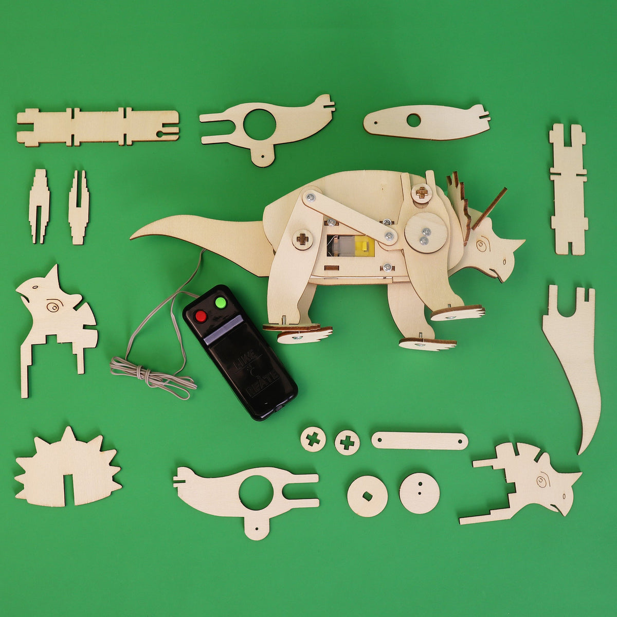 Kitsville Triceratops Dinosaur Robot DIY Kit – Wooden STEM Building Kit for Kids 8+