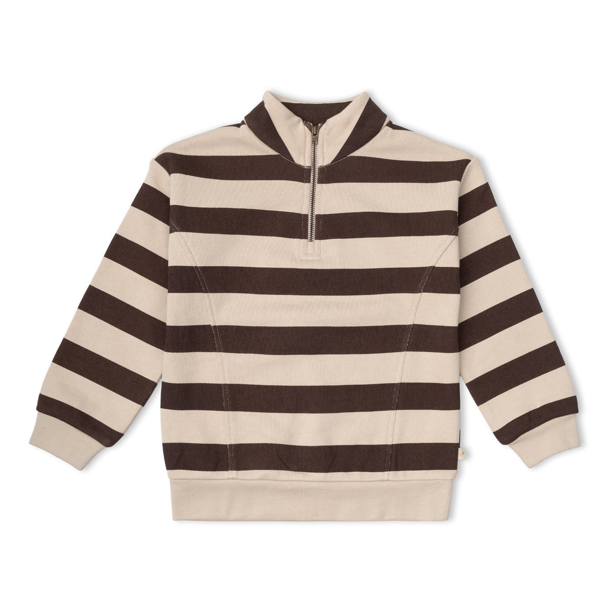Organic Fleece Half-Zip Sweatshirt for Toddlers – Mocha Stripe