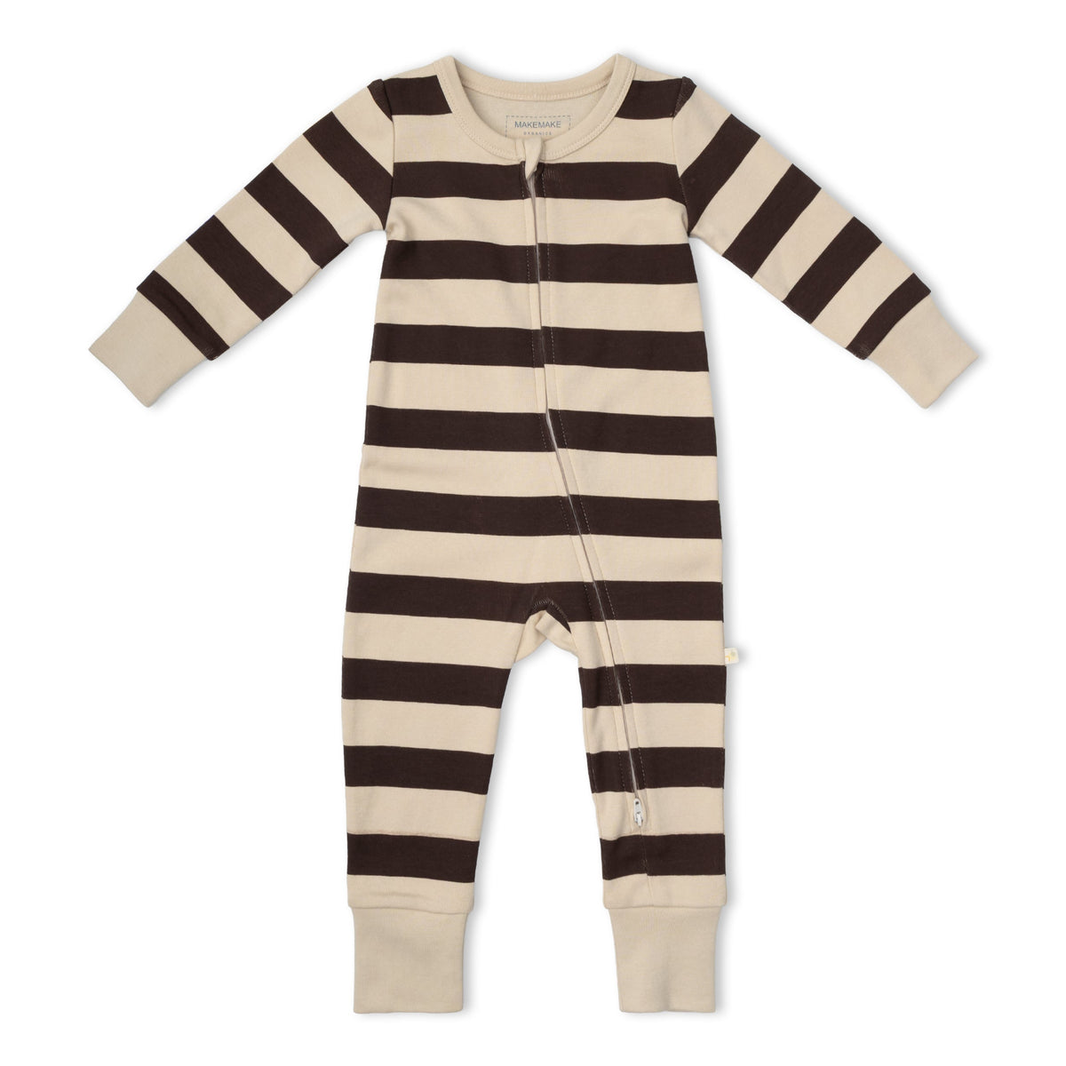 Organic Cotton 2-Way Zip Romper with Convertible Footies & Mittens for Babies – Mocha Stripe