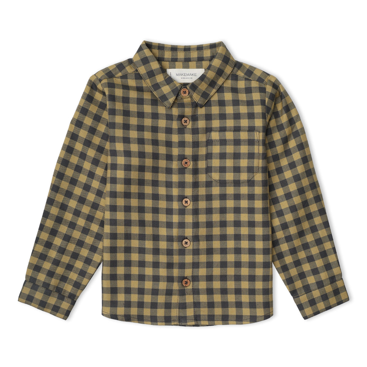 Organic Collared Long Sleeve Shirt for Toddlers – Olive Gingham