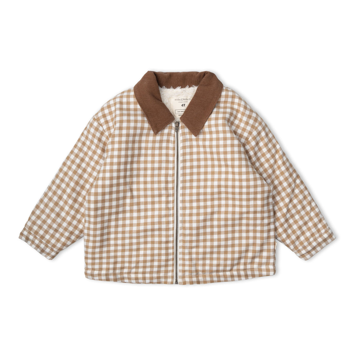 Organic Cotton Twill Jacket with Corduroy Collar for Babies & Toddlers – Oat Gingham