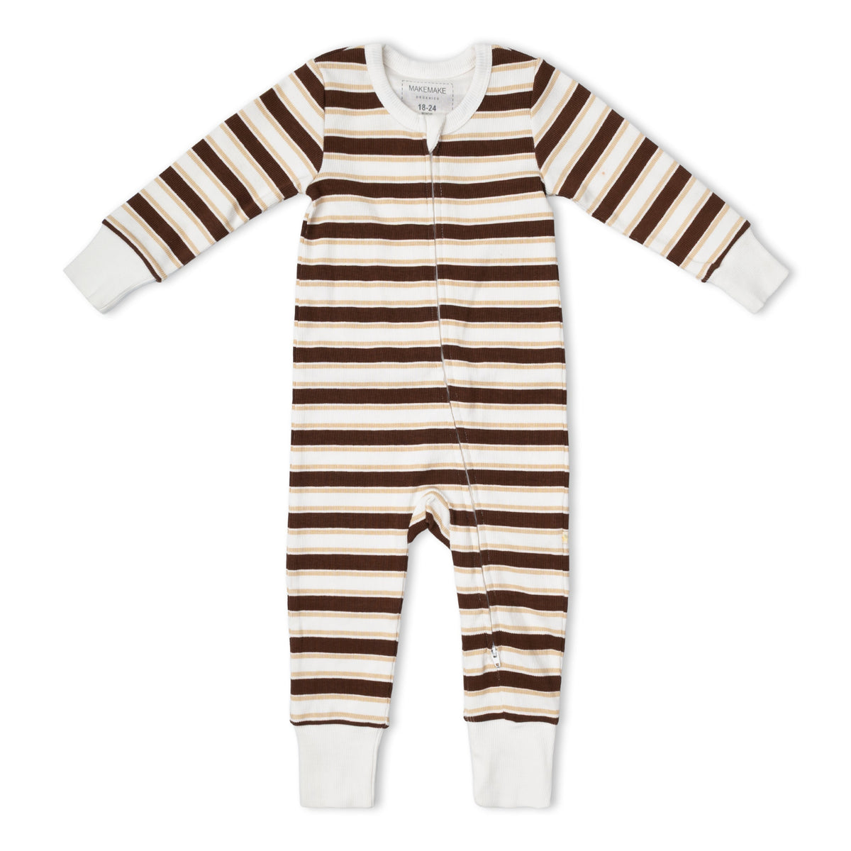 Organic Cotton 2-Way Zip Romper with Convertible Footies & Mittens for Babies – Cocoa Stripe