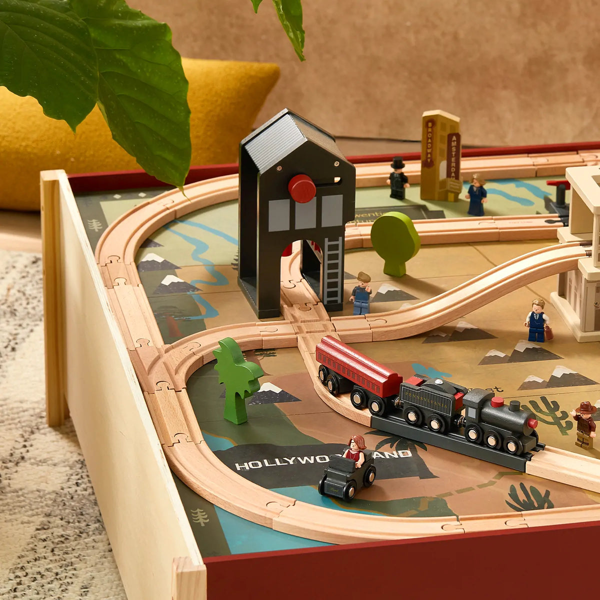 Tiny Land 1920 Railway Adventure Wooden Train Table – 102-Piece Train Set with Storage