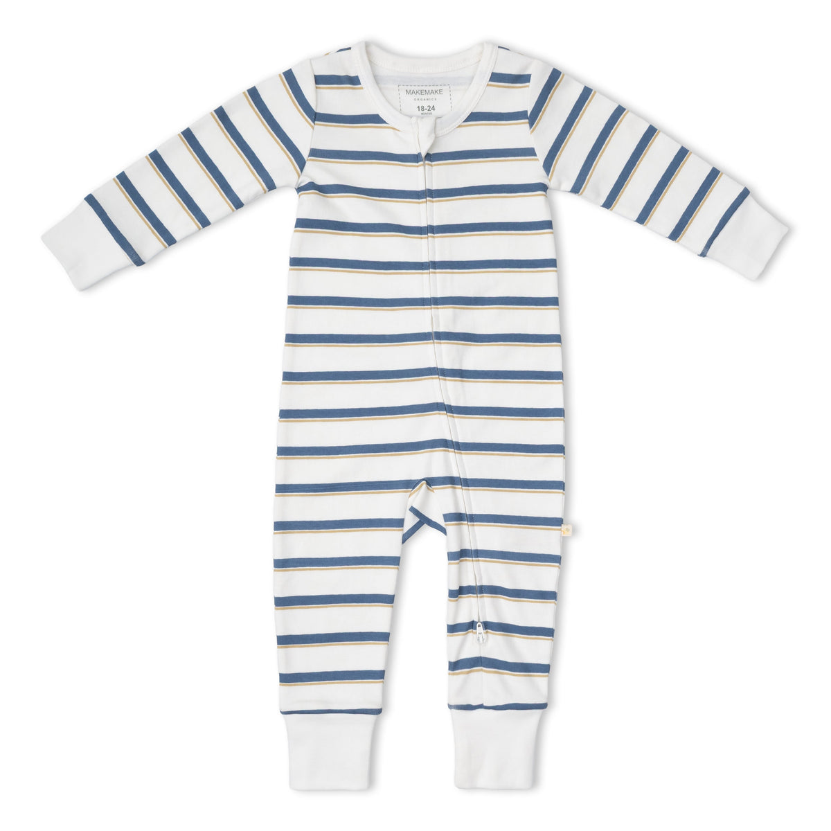 Organic Cotton 2-Way Zip Romper with Convertible Footies & Mittens for Babies – Navy Stripe