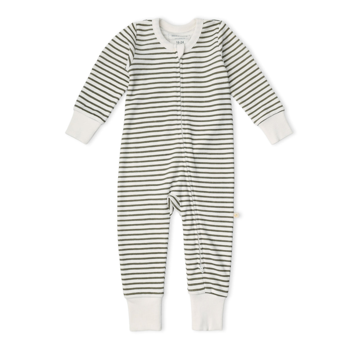 Organic Cotton 2-Way Zip Romper with Convertible Footies & Mittens for Babies – Olive Stripes