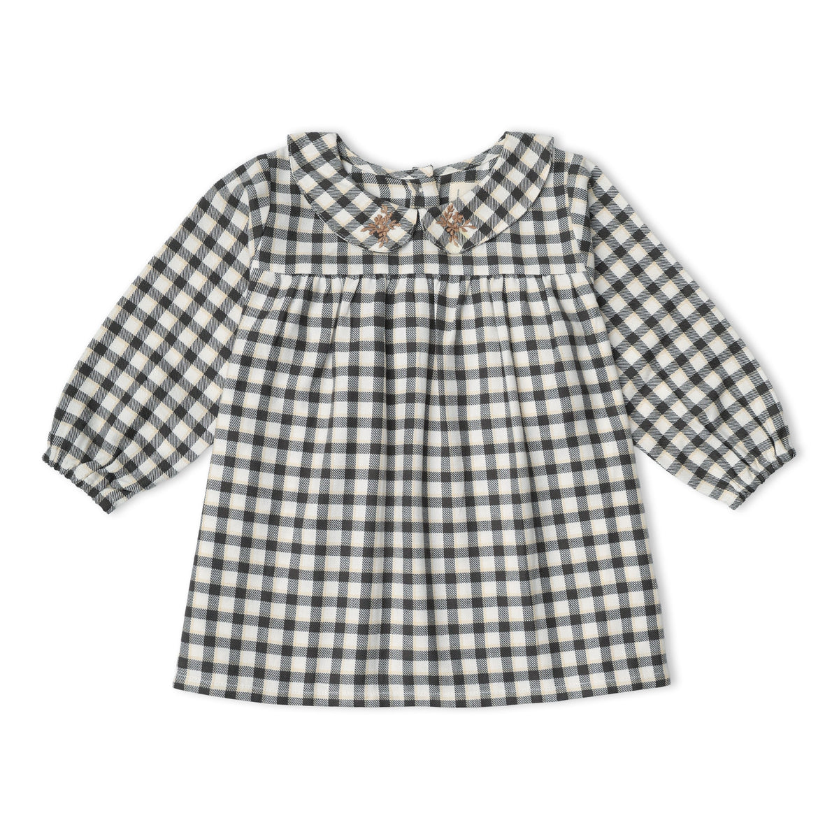 Organic Peter Pan Collar Dress for Babies – Charcoal Plaid