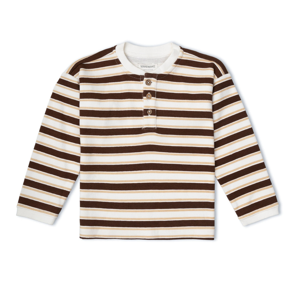 Organic Cotton Long Sleeve Henley Tee for Babies & Toddlers – Cocoa Stripe