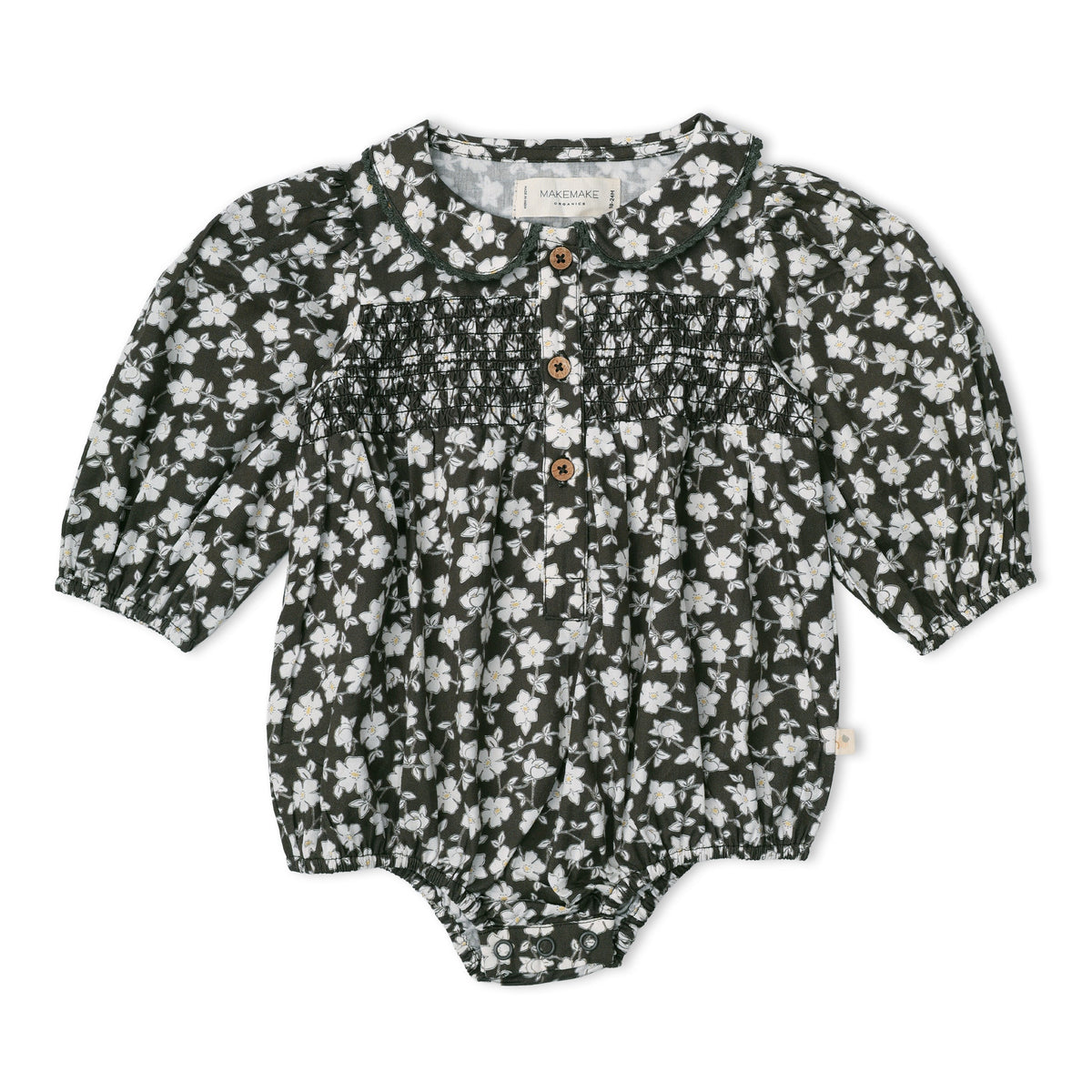 Organic Cotton Smocked Long Sleeve Bubble Romper for Babies – Twilight Meadow