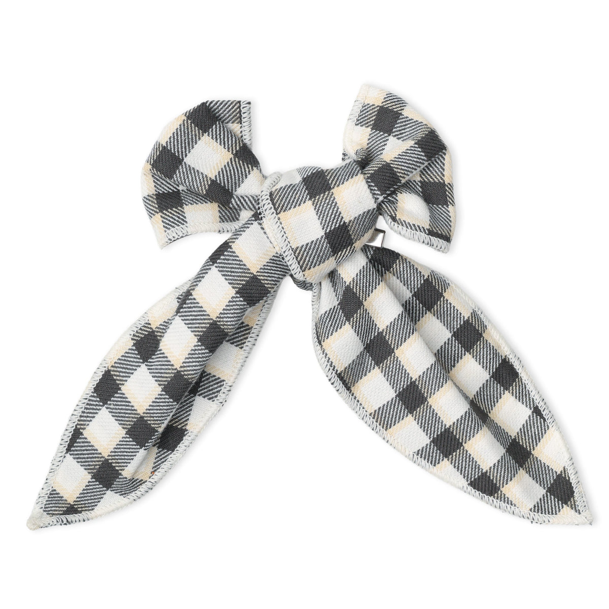 Organic Fabric Hair Bow Clip for Kids – Charcoal Plaid