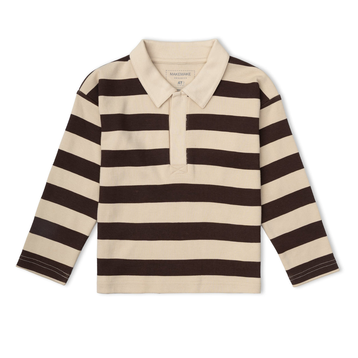 Organic Cotton Long Sleeve Polo for Toddlers – Mocha Stripe