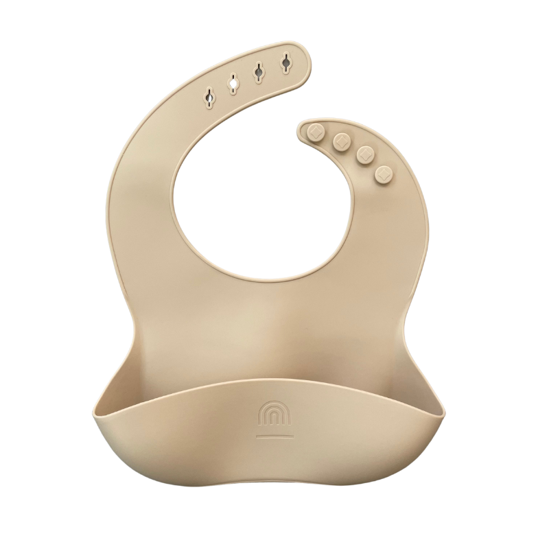 Rainbow Sprout Silicone Bucket Bib – Food-Grade, BPA-Free, Adjustable – Tan
