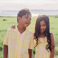 Load image into Gallery viewer, Baby Linen Short Sleeve Camp Shirt - Yellow Plaid Linen
