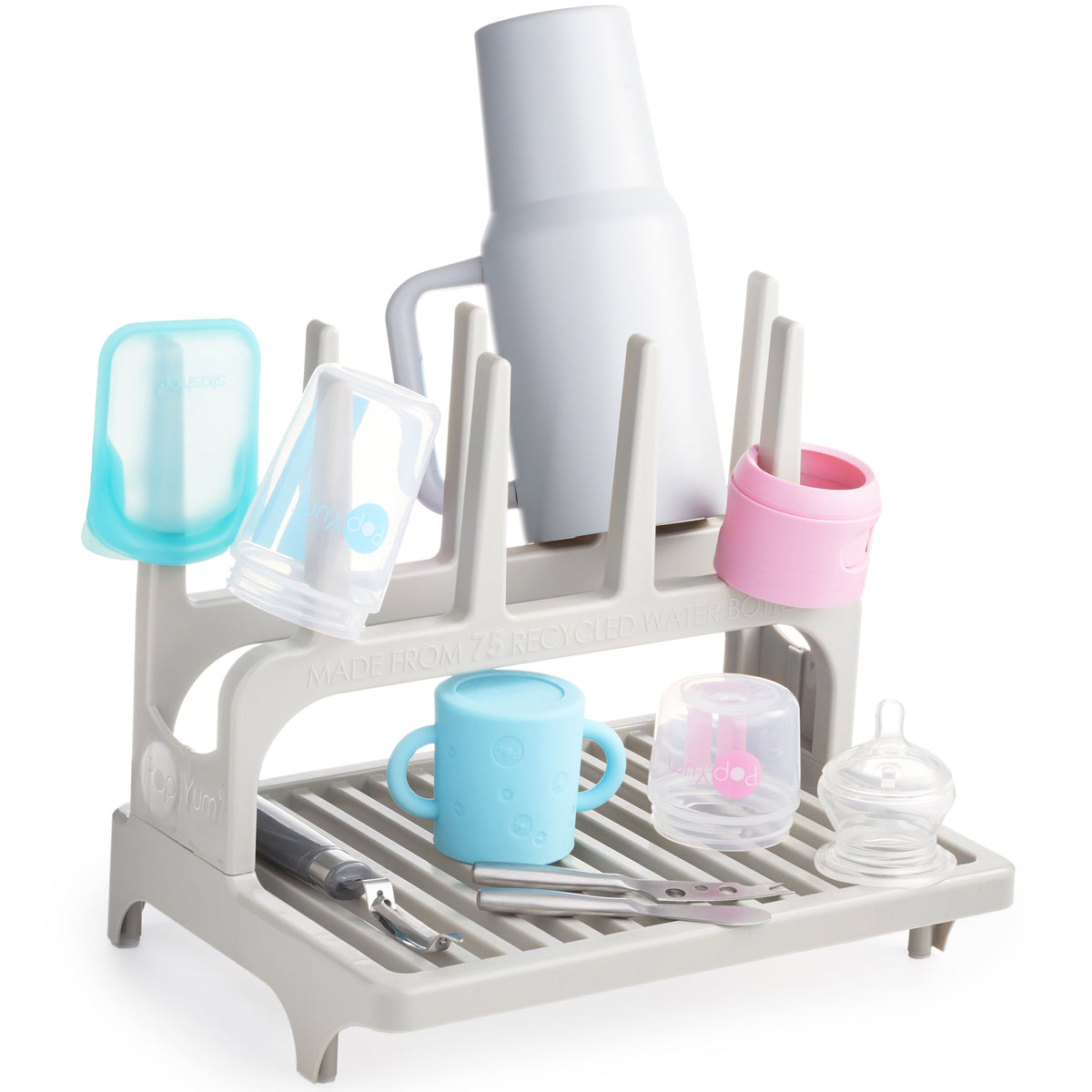 PopYum Space-Saving Baby Bottle Drying Rack – Seattle Gray, Made from Recycled Bottles
