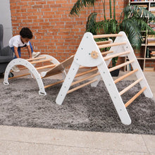 Load image into Gallery viewer, Wood and Hearts Eco-Friendly Wooden Montessori Climbing 3-in-1 Set | Foldable Triangle, Climbing Arch, Rocker Board
