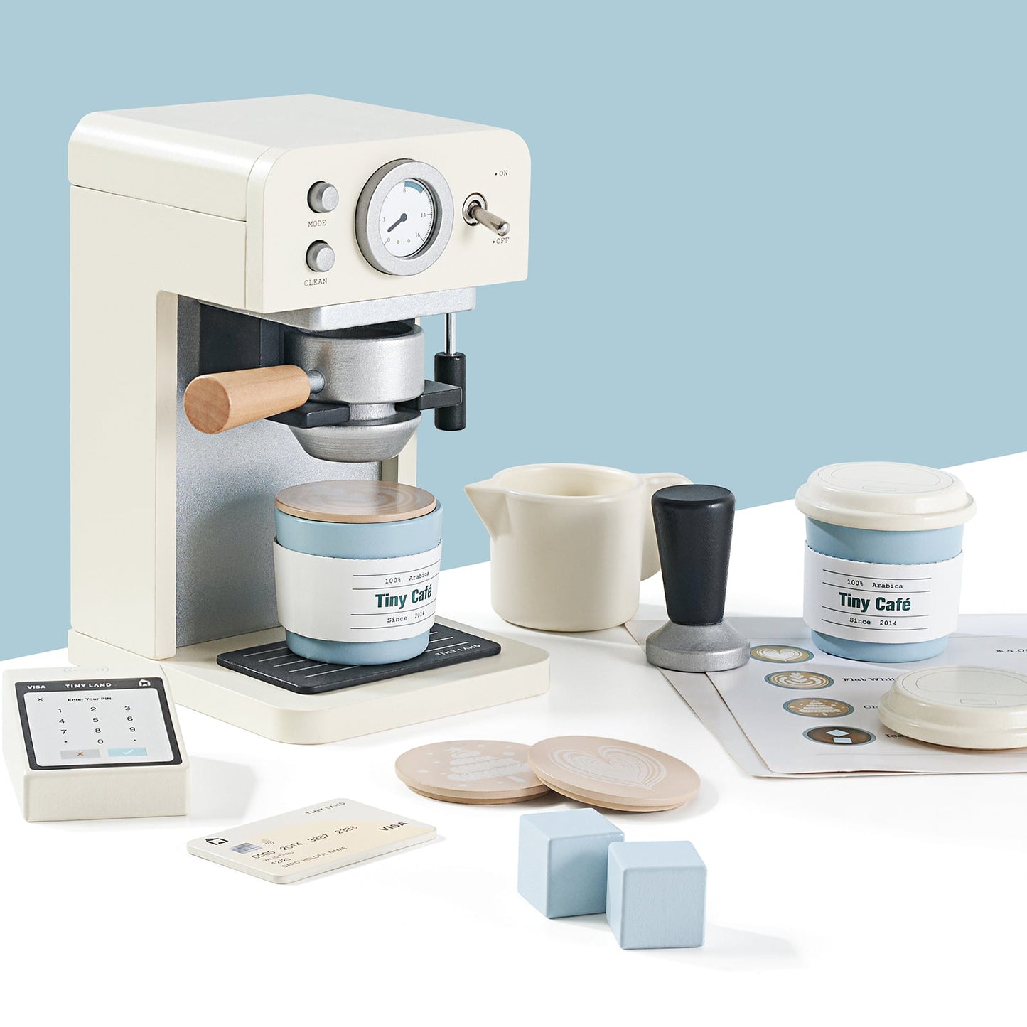 Tiny Land® Play Kitchen Accessories – Children’s Coffee Maker: Wooden Café Play Set for Kids