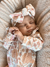 Load image into Gallery viewer, Luna + Luca Floral Neutral Baby Girl Bamboo Jumpsuit Onesie + Bow
