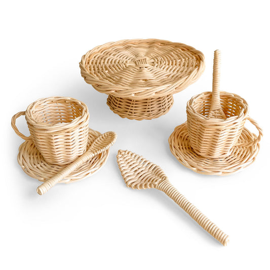 Poppie Toys Sustainable Rattan Coffee and Cake Pretend Play Set