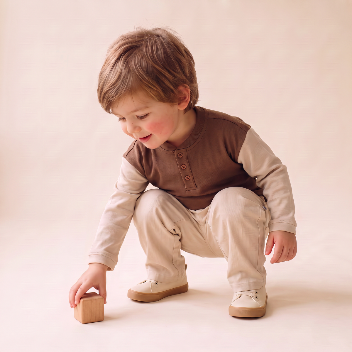 Organic Cotton Long Sleeve Henley Tee for Babies & Toddlers – Brown
