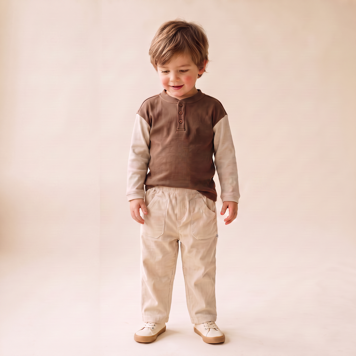 Organic Cotton Long Sleeve Henley Tee for Babies & Toddlers – Brown