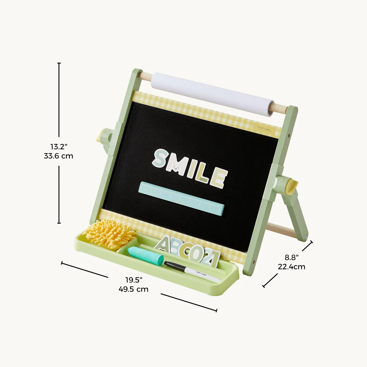 Tiny Land® Double-Sided Magnetic Tabletop Easel – Whiteboard, Chalkboard & Paper Roll with Letter Magnets, Ages 3+