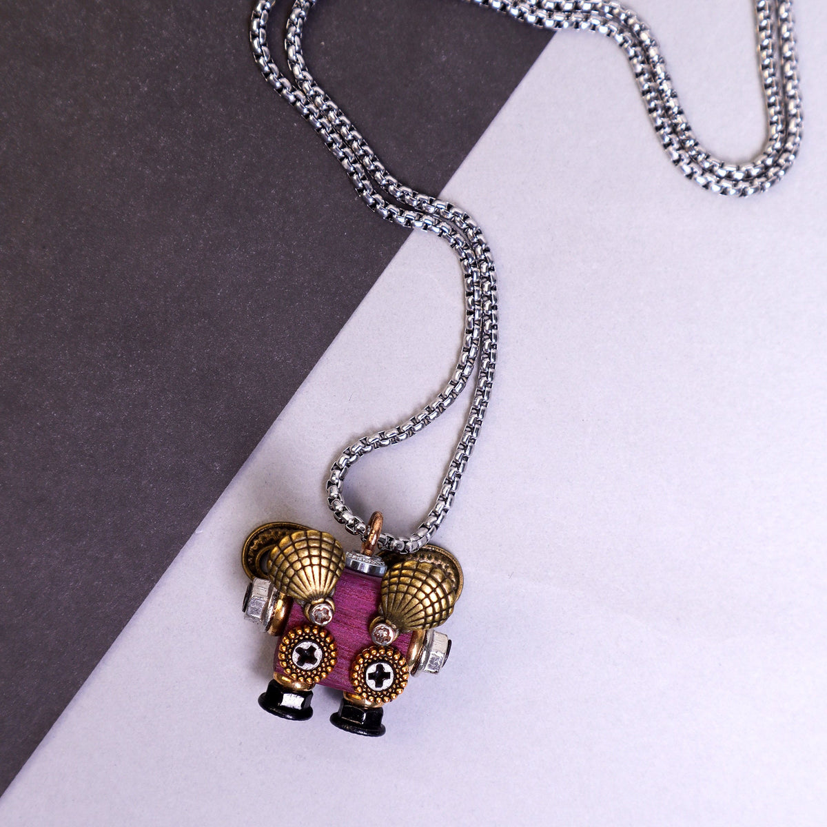Kitsville Handcrafted Wooden Bot – Necklace, Keychain or Mini Decor