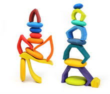 Load image into Gallery viewer, 16 Pcs STAINED Wooden Stacking Pebbles Wooden Stacking Stones

