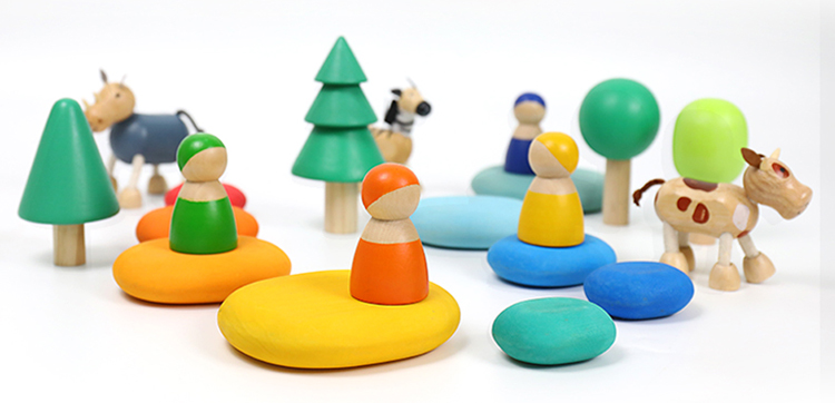 16 Pcs STAINED Wooden Stacking Pebbles Wooden Stacking Stones