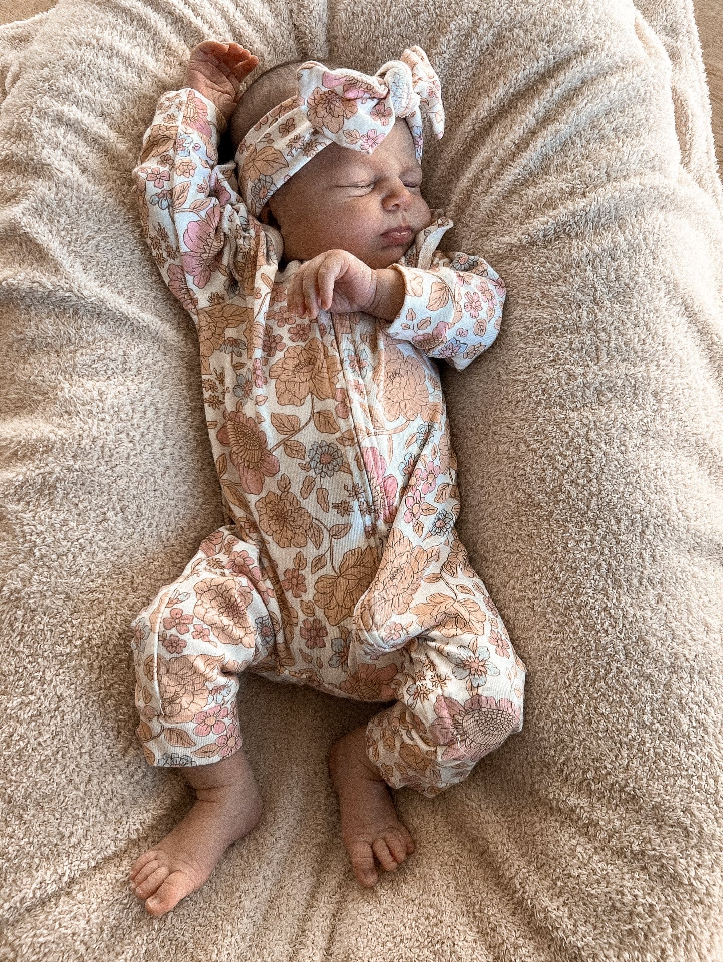Luna + Luca Floral Neutral Baby Girl Bamboo Jumpsuit Onesie + Bow