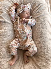 Load image into Gallery viewer, Luna + Luca Floral Neutral Baby Girl Bamboo Jumpsuit Onesie + Bow
