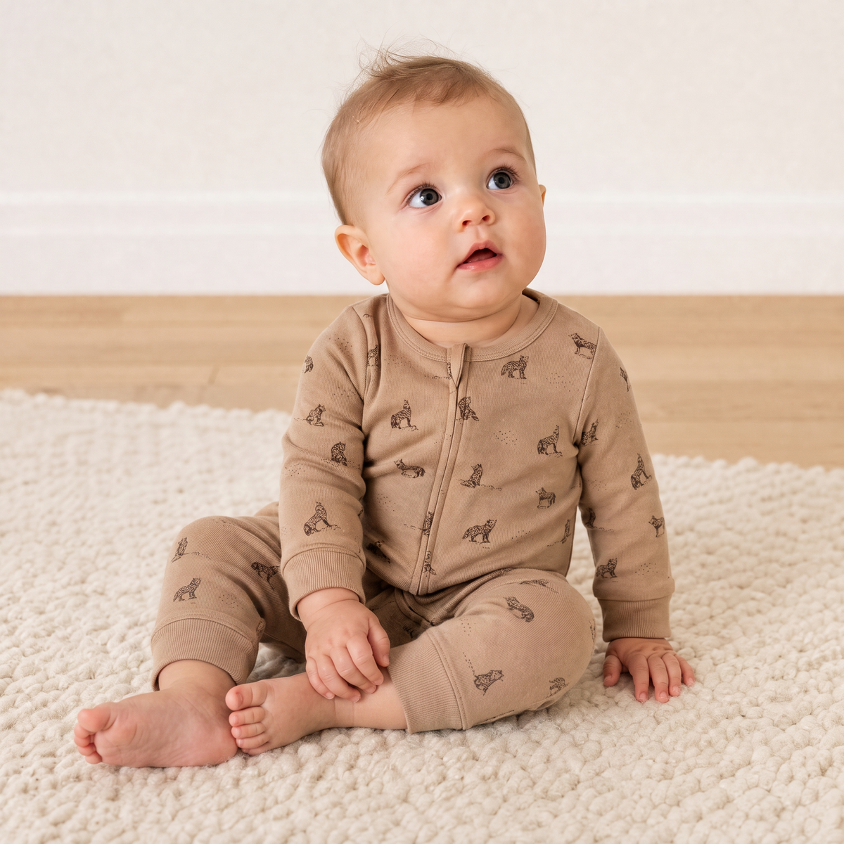 Organic Cotton 2-Way Zip Romper with Convertible Footies & Mittens for Babies – Woodland Fox