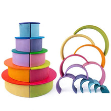 Load image into Gallery viewer, 12 Pcs Large Wooden Rainbow Stacking Blocks in Pastel/Macaron Colors
