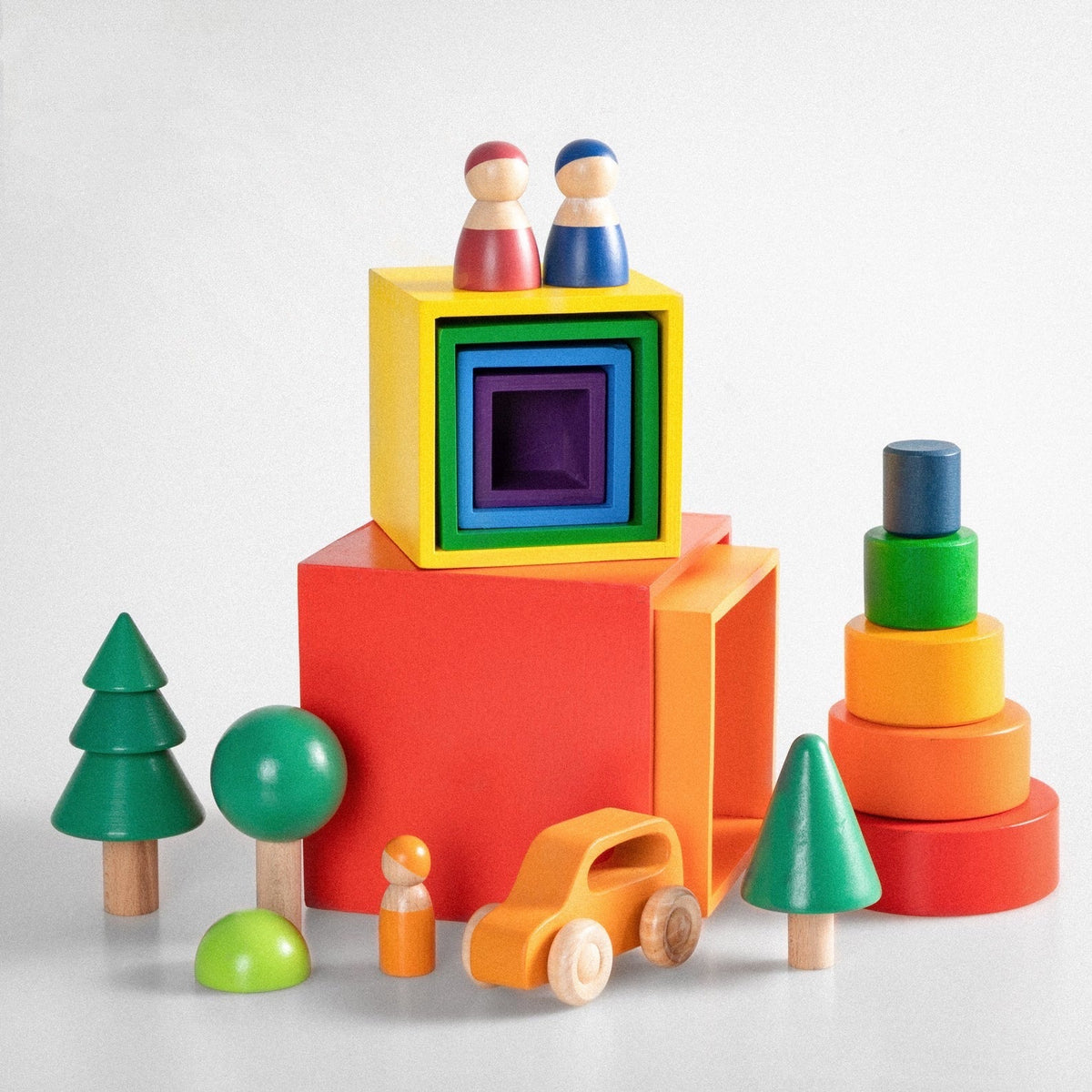 Green Elephant 6-Piece Rainbow Wooden Nesting Boxes – Stacking & Sorting Toy
