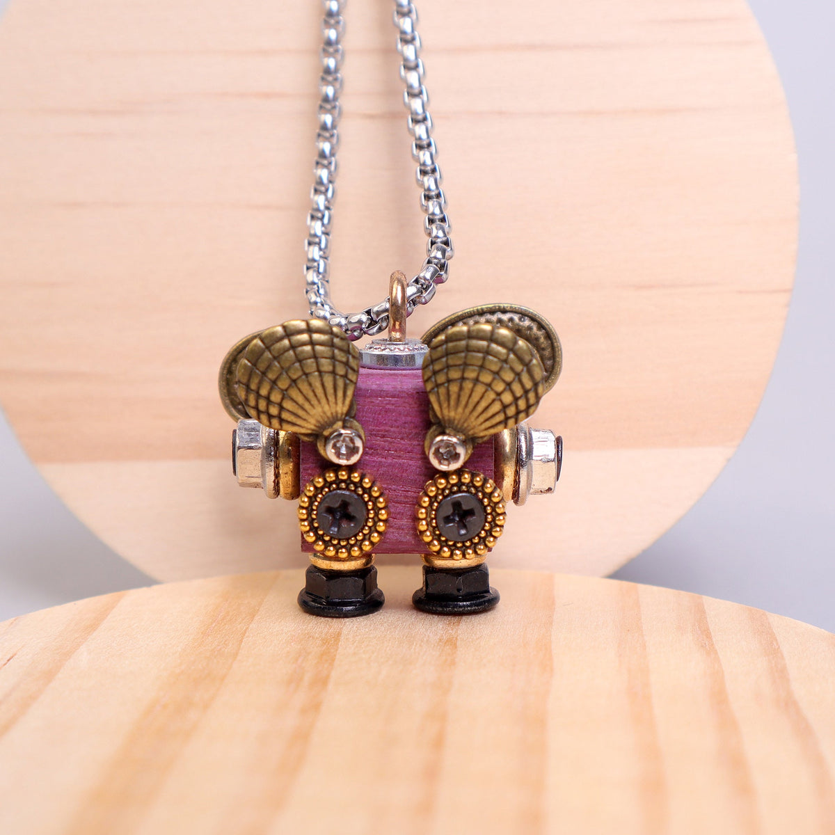 Kitsville Handcrafted Wooden Bot – Necklace, Keychain or Mini Decor
