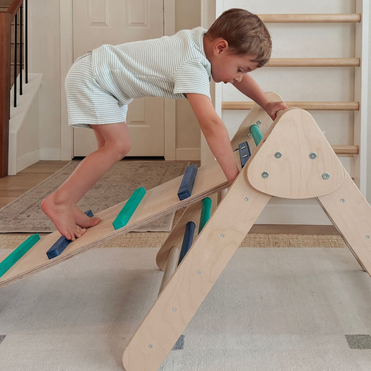 Bunny Hopkins My First Climber Playset – Mini Pikler Triangle with Reversible Ramp, Made in the USA