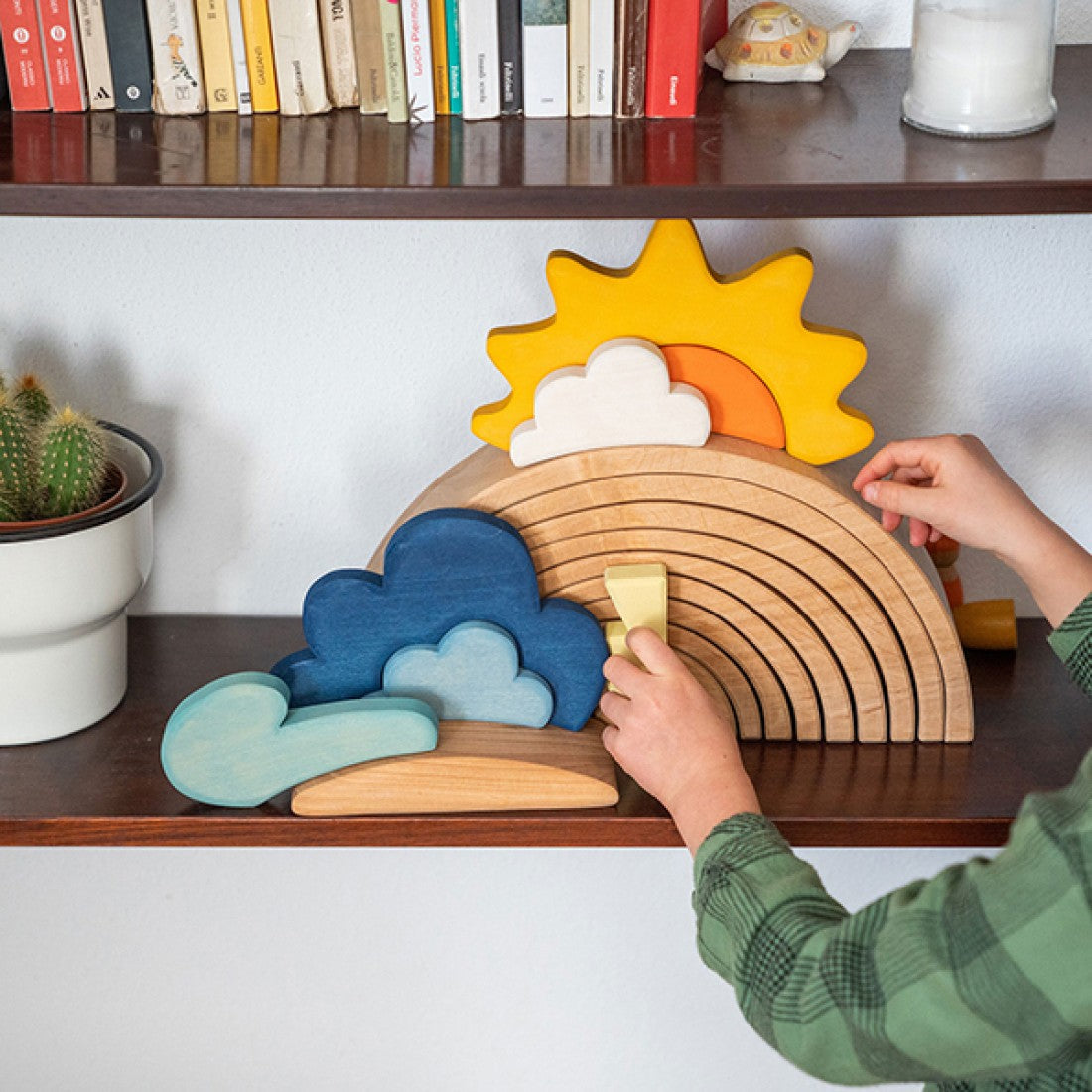 13 Pcs STAINED Wooden Weather Building Set