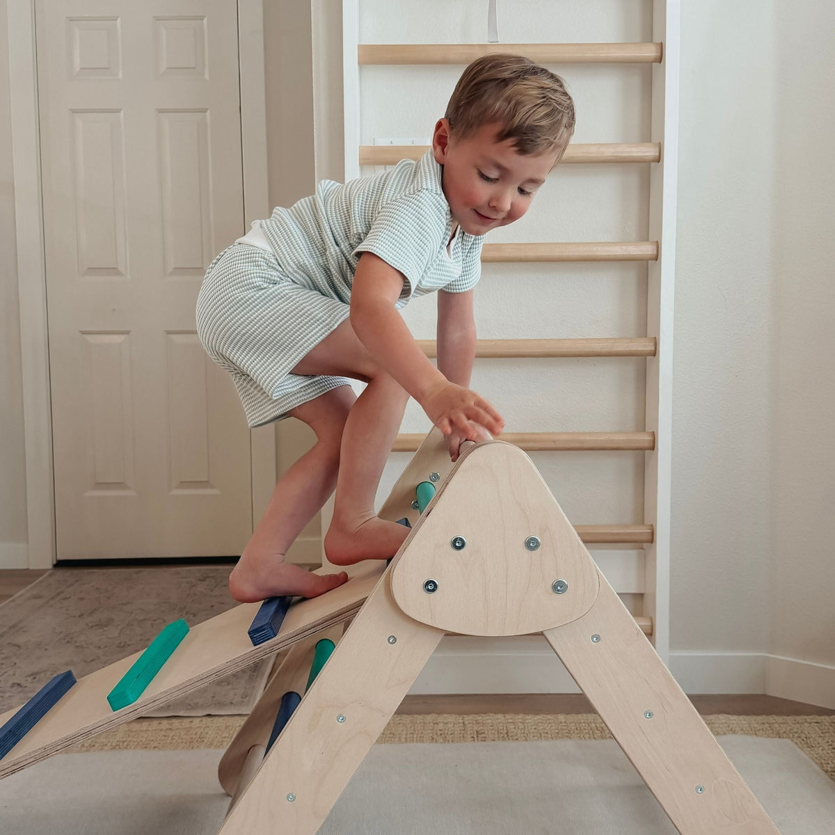 Bunny Hopkins My First Climber Playset – Mini Pikler Triangle with Reversible Ramp, Made in the USA