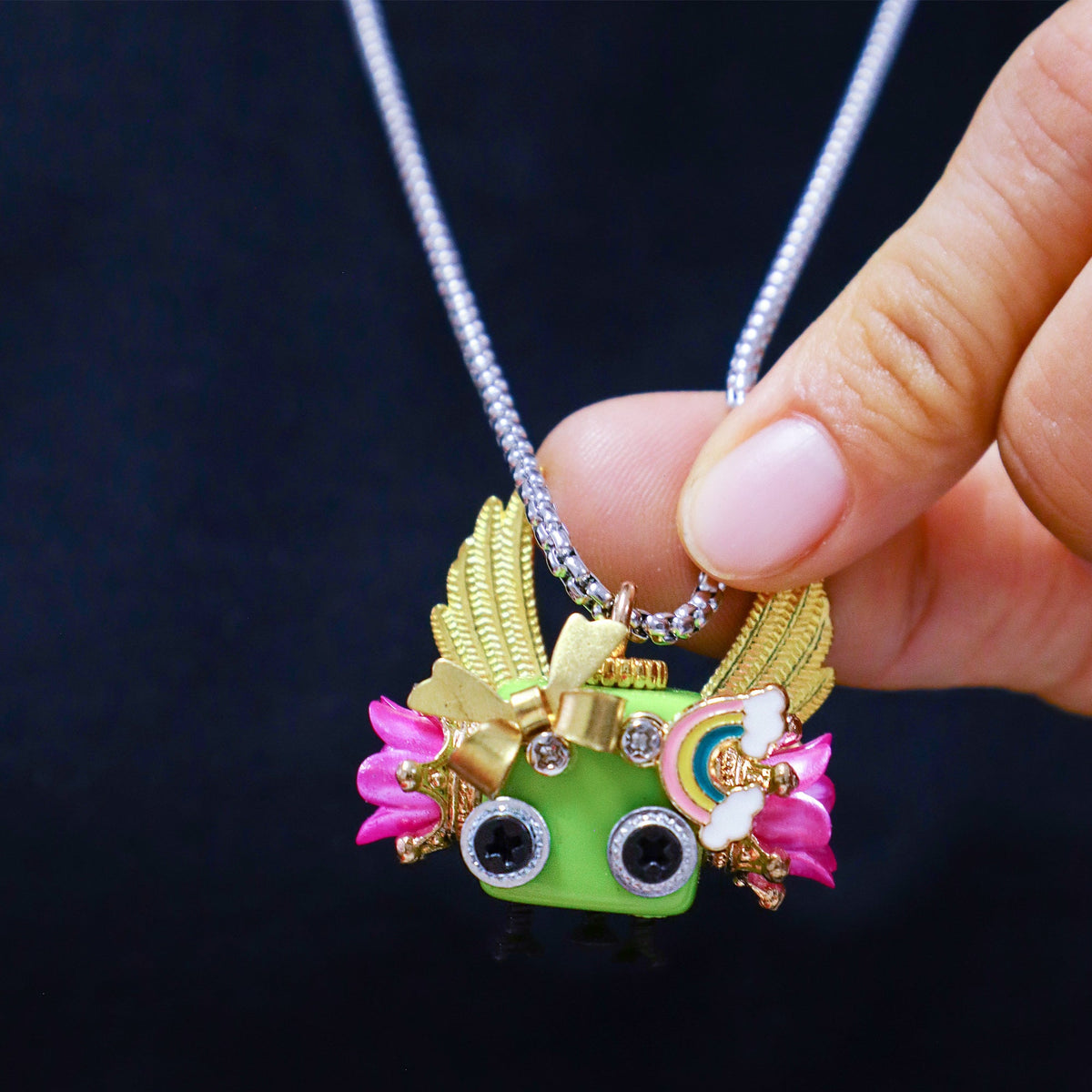 Kitsville Handcrafted Wooden Bot – Necklace, Keychain or Mini Decor