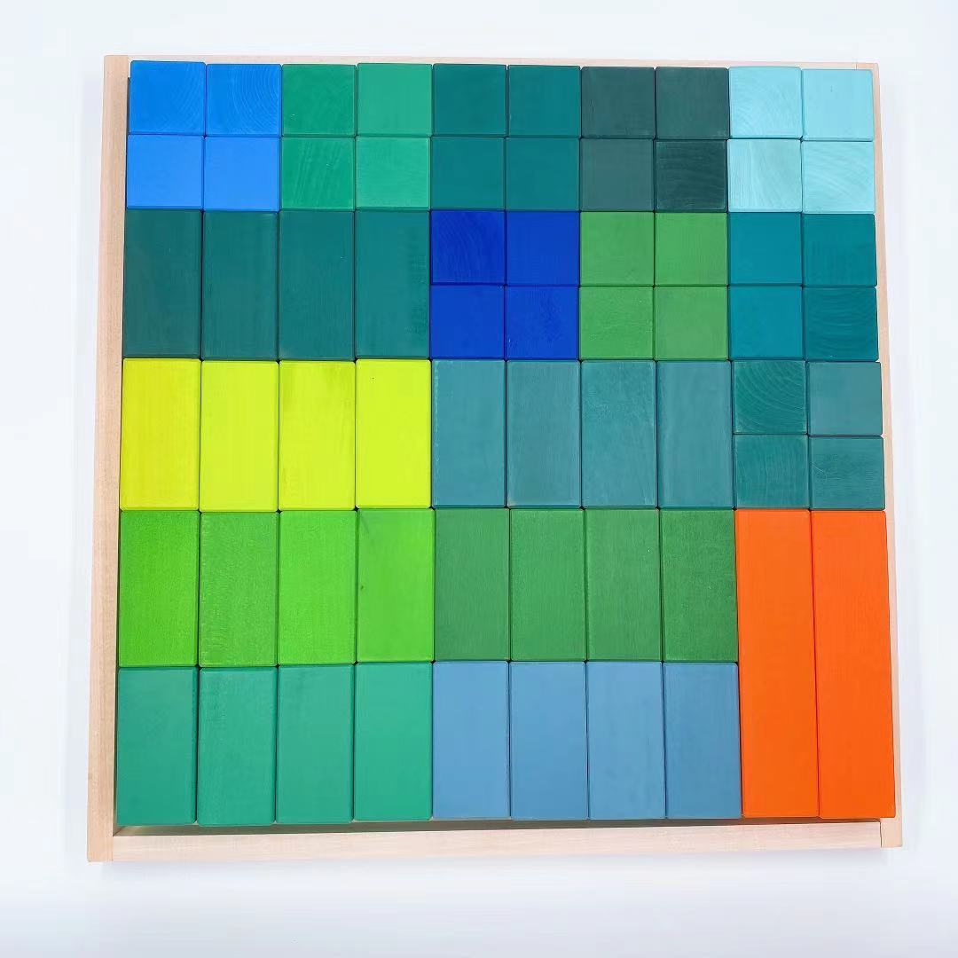 100 Pcs STAINED Large Stepped Pyramid Wooden Stacking Building Blocks