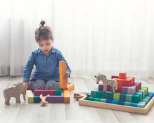 Load image into Gallery viewer, 100 Pcs STAINED Large Stepped Pyramid Wooden Stacking Building Blocks
