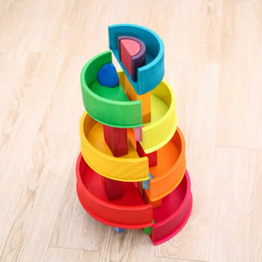 100 Pcs STAINED Large Stepped Pyramid Wooden Stacking Building Blocks