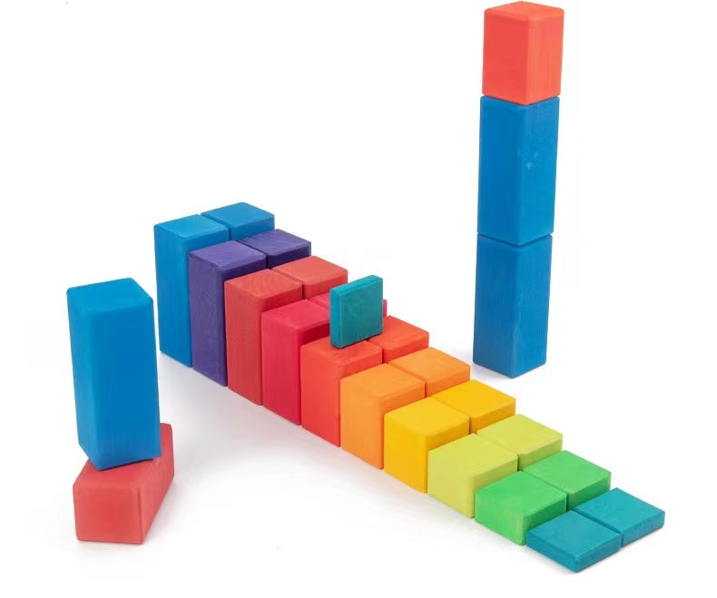 100 Pcs STAINED Large Stepped Counting Wooden Stacking Building Blocks