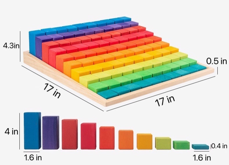 100 Pcs STAINED Large Stepped Counting Wooden Stacking Building Blocks