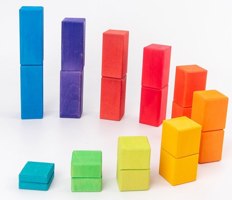100 Pcs STAINED Large Stepped Counting Wooden Stacking Building Blocks