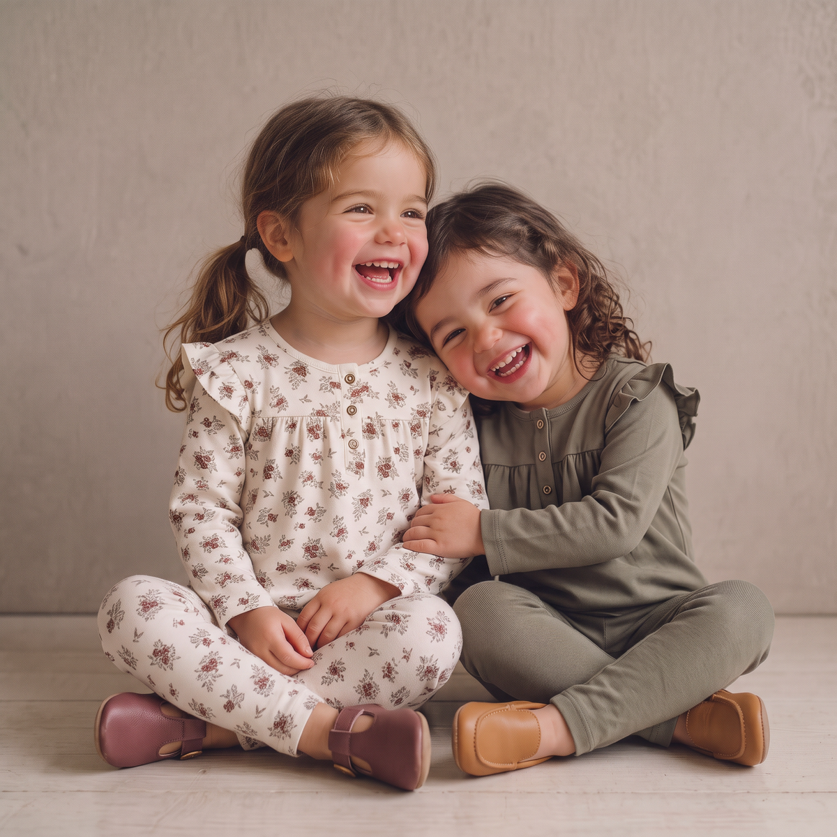 Organic Cotton Ruffle Long Sleeve Tops, Set of 2 for Babies & Toddlers – Winter Berry + Olive