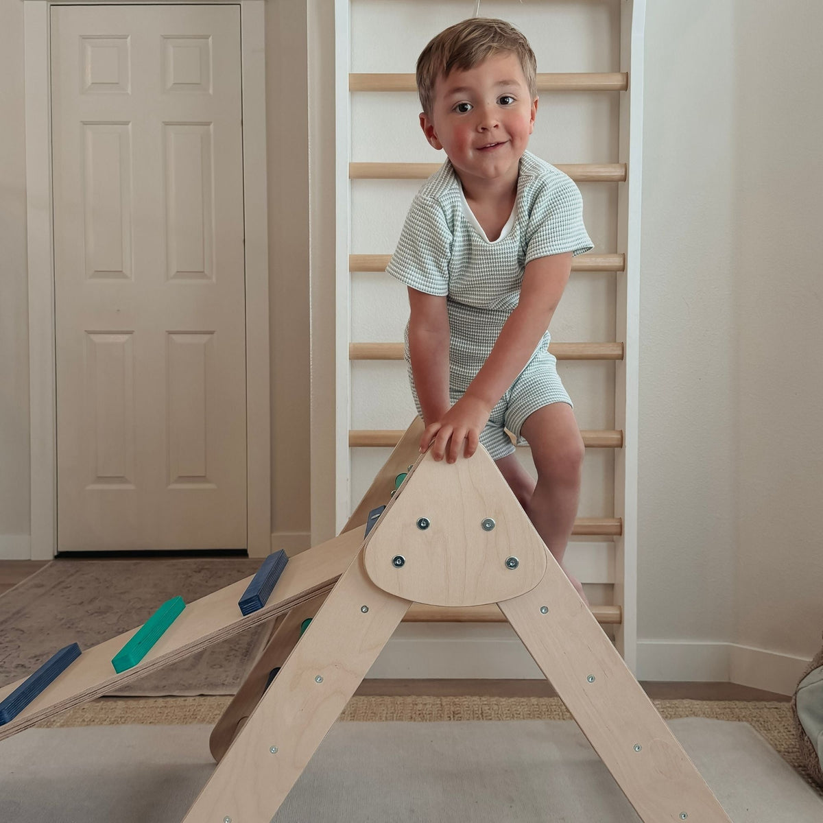 Bunny Hopkins My First Climber Playset – Mini Pikler Triangle with Reversible Ramp, Made in the USA